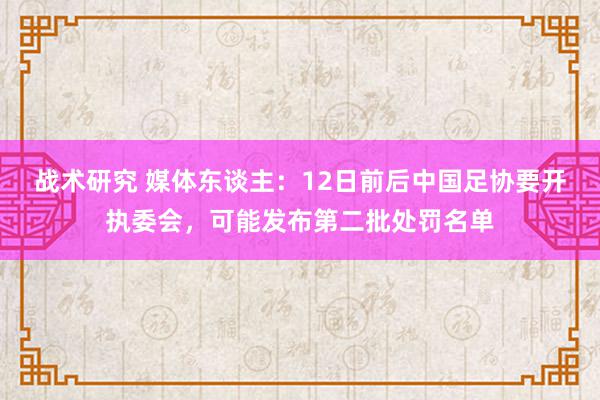 战术研究 媒体东谈主：12日前后中国足协要开执委会，可能发布第二批处罚名单