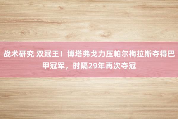 战术研究 双冠王！博塔弗戈力压帕尔梅拉斯夺得巴甲冠军，时隔29年再次夺冠